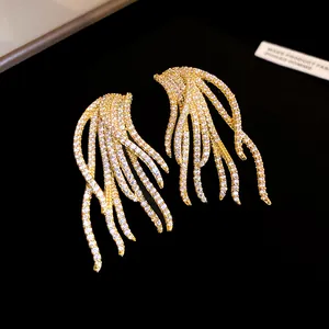 Close-up detail of 18k gold plated vintage drop earrings with sparkling zircons