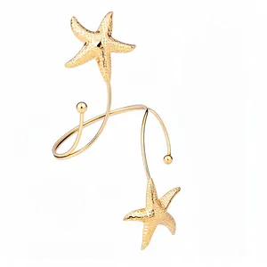 Minimalist gold metal starfish open arm bracelet with textured finish for women