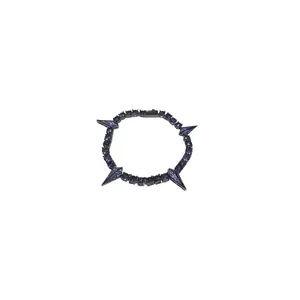 Hip-hop punk style black zircon bracelet with spiked panther design and secure clasp.