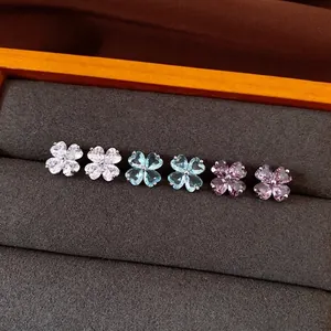 Korean Minimalist Zirconia Flower Stud Earrings For Women With 925 Sterling Silver Post Elegant Clover Floral Ear Jewelry