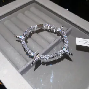 Luxury silver zircon spiked tennis bracelet for trendy hip-hop and punk fashion jewelry styles