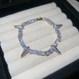 Punk style zircon spiked bracelet with S925 sterling silver clasp in box