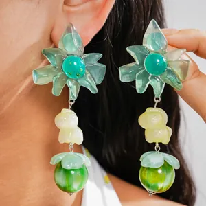 Orecchini Pendenti a Forma di Pony in Resina Stile Occidentale Orecchini a Goccia Animali Floreali Geometrici Con Perno in Argento per Donna