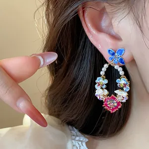 Elegant 14K gold plated floral hoop earrings with pearls and colorful enamel flowers