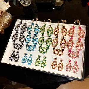 Vintage court style rhinestone necklace and earring sets in five vibrant colors