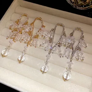 Eleganti orecchini a nappa in argento S925 con pendenti in cristallo scintillante