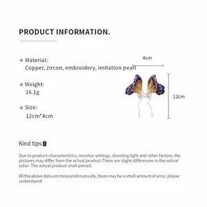 Product dimensions and material specifications for New Chinese style butterfly tassel pearl earrings
