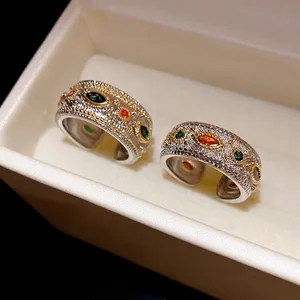 Anelli aperti in stile vintage con pietre di zirconia colorate per donne eleganti