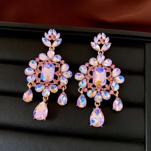 Alloy Rhinestone Floral Water Drop Earrings With 925 Sterling Silver Earring Post Vintage Luxury Golden Drop Earrings For Women Jewelry