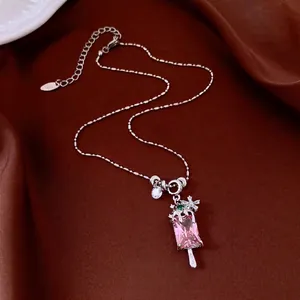 Collier élégant avec pendentif glace en zircon rose et chaîne en argent