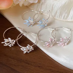 Luxury Copper Zirconia Flower Hoop Earrings With 925 Sterling Silver Earring Post Drip Oil Delicate Fashion Jewelry For Women