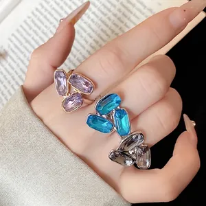 Anello Aperto con Strass Ovali per Donna in Lega con Cristalli Incastonati Regolabile Gioielli di Moda Regalo Accessorio