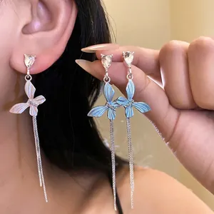 Orecchini a Goccia con Nappa a Farfalla in Lega con Perno in Argento Orecchini Pendenti con Strass per Gioielli da Donna