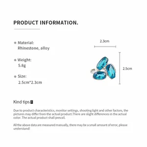 Specifiche del prodotto per anello aperto ovale con strass blu con peso e dimensioni