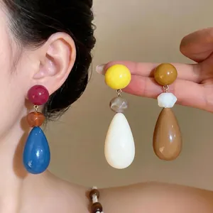 Dopamine Colorful Resin Water Drop Stud Earrings For Women Fashion Versatile Handmade 925 Sterling Silver Earring Post Jewelry
