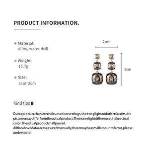 Detailed product specifications for these vintage square brown rhinestone drop earrings.