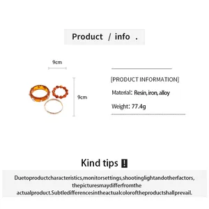 Detail view of resin and alloy bracelet set with product size and material info