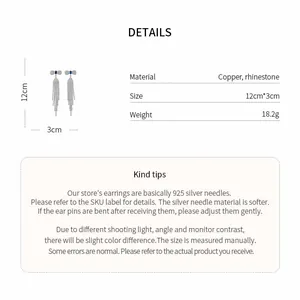 Detailed specification of rhinestone bow tassel earrings showing size and material info