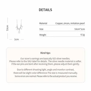 Detailansicht der eleganten Perlenkette mit Zirkonia-Akzenten und Produktdaten.