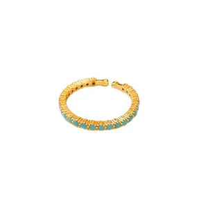 Eleganter 18 Karat vergoldeter offener Ring mit türkisfarbenen Zirkonia für Damen.