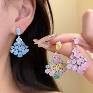 Boucles d'Oreilles Gland Goutte d'Eau en Cuivre Plaqué Or 14K Zirconia Style Palais Rétro Tige en Argent Bijoux Femme