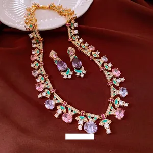 Vintage Zirconia Oval Splicing Buckle Earrings Necklace Set Elegant Fashion Choker For Women Luxury Jewelry