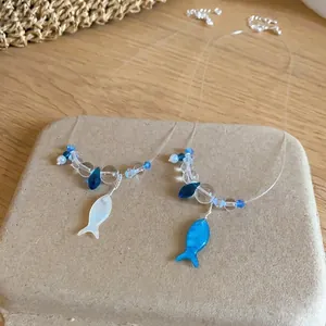 Summer fresh resin beaded fish necklace with clear beads and ocean charms