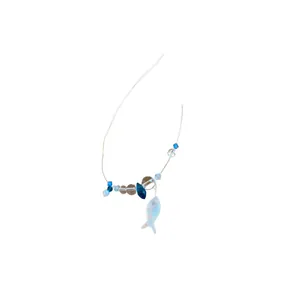 Summer fresh resin beaded necklace featuring a cute blue fish pendant jewelry for women