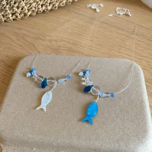 Minimalist fresh summer resin beaded fish necklace with clear charms on transparent chain