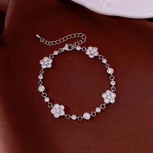Elegant Copper Zirconia Camellia Flower Bracelet For Women Vintage Silver Plated Adjustable Bracelet Jewelry Gift