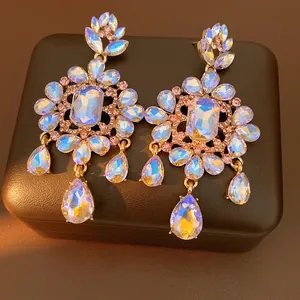 Vintage Court Style Alloy Flower Drop Earrings With Rhinestone Accents And Silver Earring Post For Women Elegant Jewelry Gift