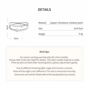 Detailed specifications and size chart for rhinestone and pearl beaded charm bracelet