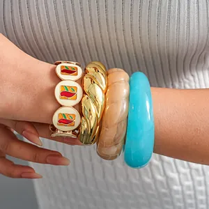 Bracelet Style Européen Américain Émail Goutte Résine Texture Marbre Alliage Géométrique Métal Torsadé Bijoux de Mode pour Femmes