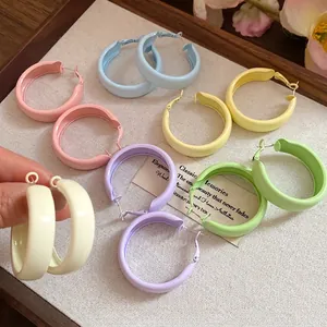 Modern Round Painted Hoop Earrings With Silver Earring Post Simple Dopamine Colorful Small Fresh Earrings For Women Jewelry