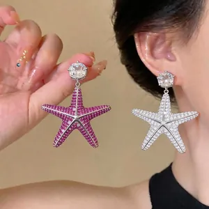 Squisiti Orecchini a Bottone a Stella Marina Lucenti Con Perno in Argento Rame Zirconia Intarsiata Gioielli di Design di Nicchia di Lusso per Donna Accessorio Quotidiano Festa