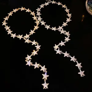 Collier Ras du Cou Étoile en Alliage et Strass Tendance Mode Chaîne en Y Étincelante pour Femmes Bijoux de Fête Élégants