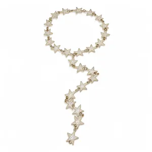 Élégant collier lariat en Y doré orné d'étoiles scintillantes pavées de cristaux fins