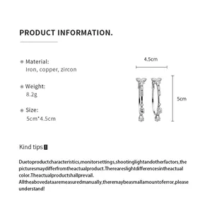 Detailed product specifications of silver butterfly hoop earrings with zircon pendants