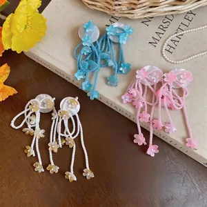 Handmade sweet dopamine style colorful floral tassel earrings with beaded design for women