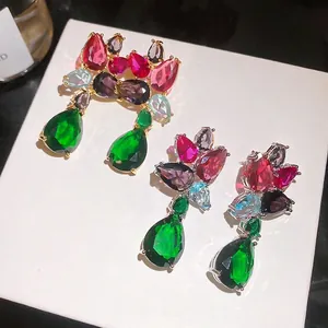 Luxury Copper Zirconia Waterdrop Earrings Multicolor Color Block Drop Earrings With 925 Sterling Silver Post For Women Banquet