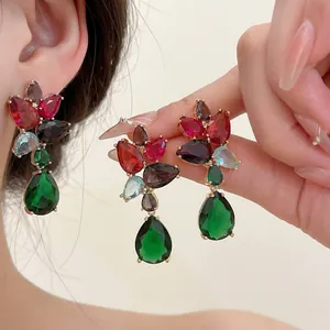 Luxurious colorful zircon teardrop dangle earrings for women's elegant party wear
