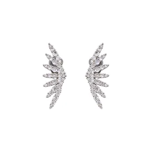 Elegant wing-shaped zircon ear clips with 18k gold plating for non-pierced ears and women