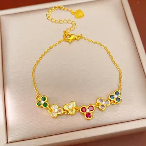 Fashion Copper Colorful Zirconia Flower Bracelet For Women Luxury Elegant Geometric Inlaid Gold Plated Adjustable Chain Bracelet Jewelry