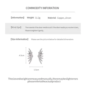 Detailed view of silver zircon wing ear clips showing dimensions and material information.