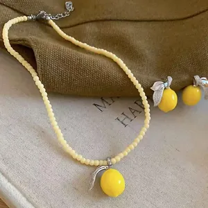 Squisita Collana con Ciondolo Limone Estate Orecchini Rame Zirconia Resina Gioielli Frutta per Donna Accessori Design Nicchia