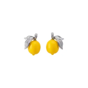 Eleganti orecchini a lobo a forma di limone in stile estivo con zirconi scintillanti