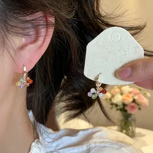 Metal Zirconia Hoop Earrings For Women Colorful Glass Beaded Pendant Earrings Elegant Geometric Fashion Jewelry Accessory