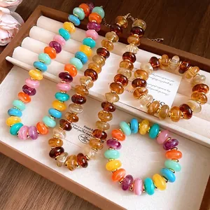 Acrylic Marbled Round Bead Necklace Bracelet For Women Sweet Vacation Style Geometric Choker Jewelry Accessory