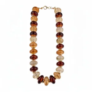 Bohemian amber marbled acrylic beaded necklace with golden lobster clasp jewelry