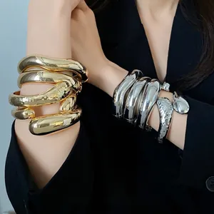 Bracciale Rigido Aperto Incrociato a Goccia in Lega Lucida Retro Minimalista per Donna Moda Regolabile Lusso Leggero Gioielli